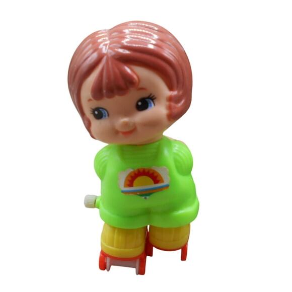 Vintage 1979 TOMY Kid-A-Longs Kids Baby Girl on Roller Skates Wind-up WORKs - Picture 1 of 7
